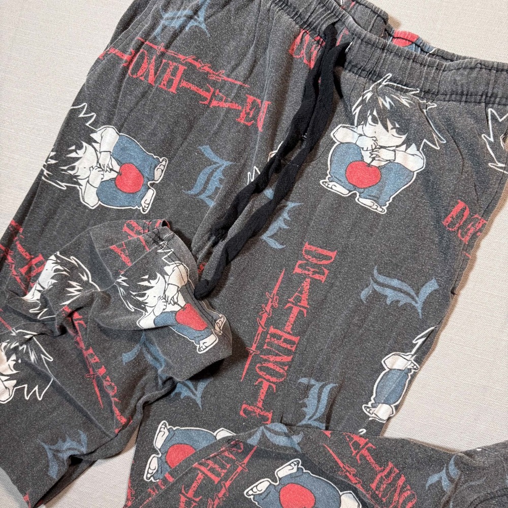 Death Note L Lawliet Anime Lounge Pants Washed Charcoal Grey All Over Print Mens